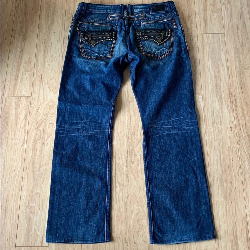 Robin's Jean Dark Blue Bootcut Jeans with Stud Accents - Picture 5 of 16